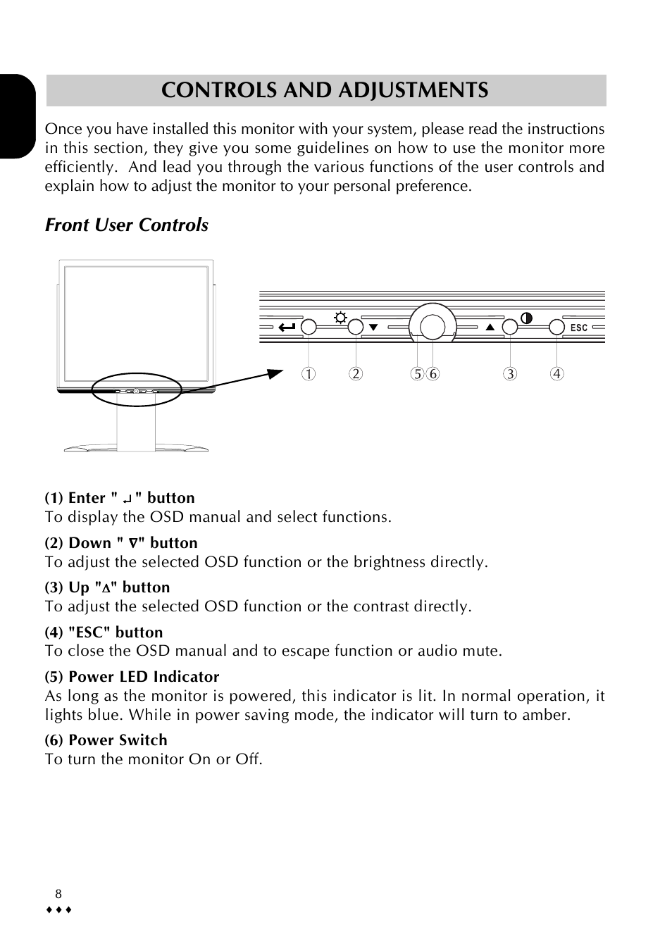 Controls and adjustments, Front user controls | CTX P772 User Manual | Page 11 / 24