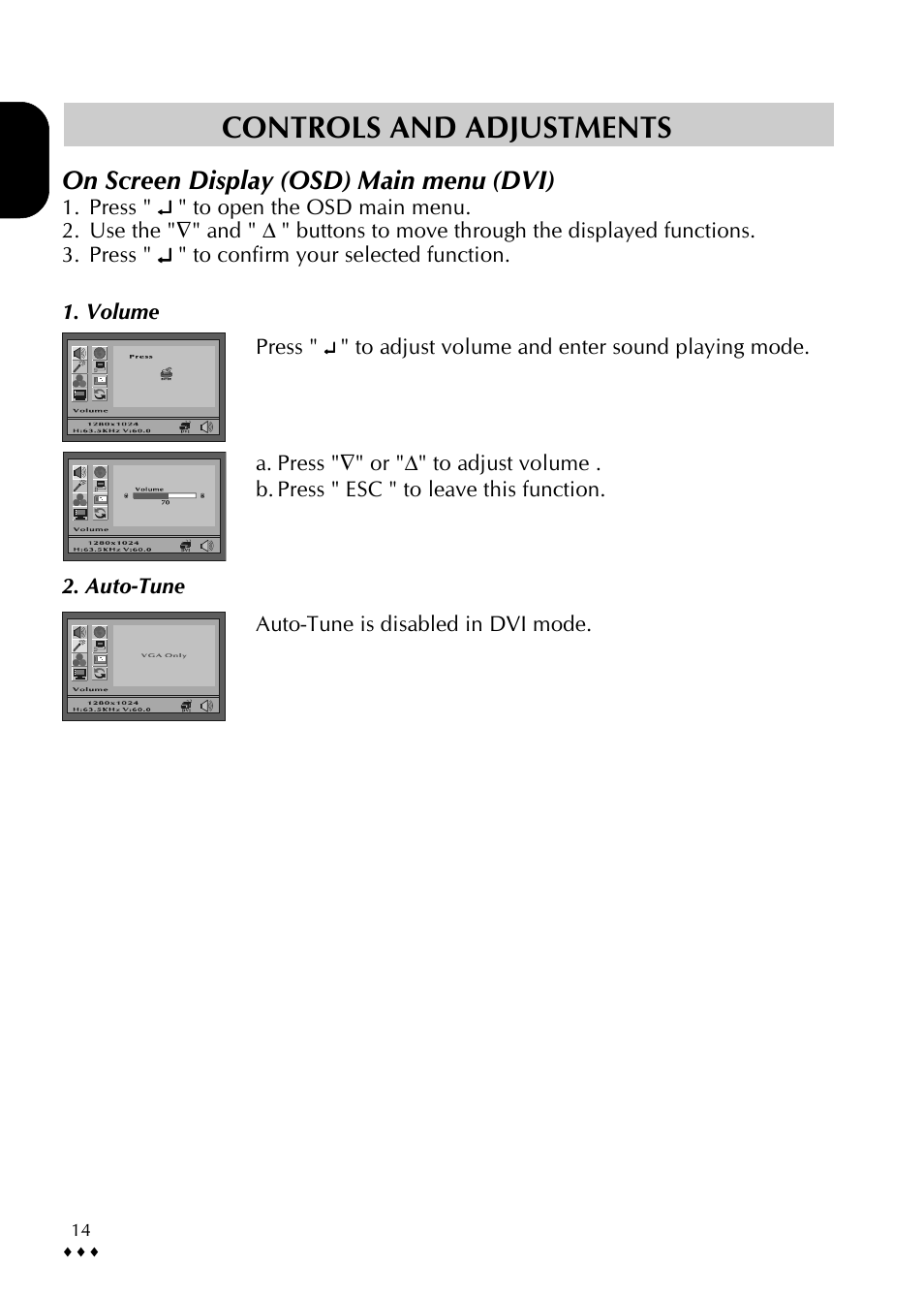 Controls and adjustments, On screen display (osd) main menu (dvi) | CTX P772 User Manual | Page 17 / 24