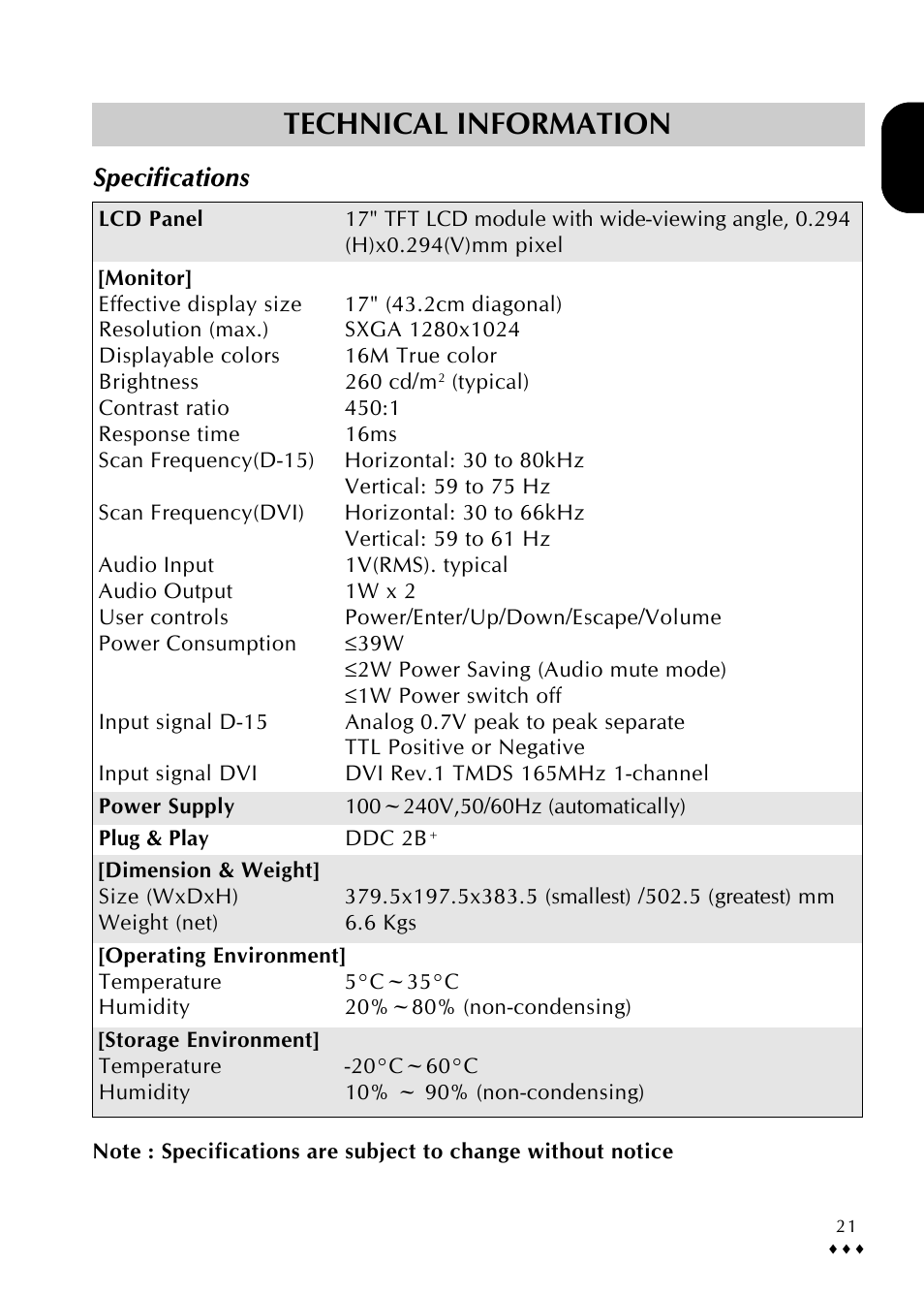 Technical information, Specifications | CTX P772 User Manual | Page 24 / 24
