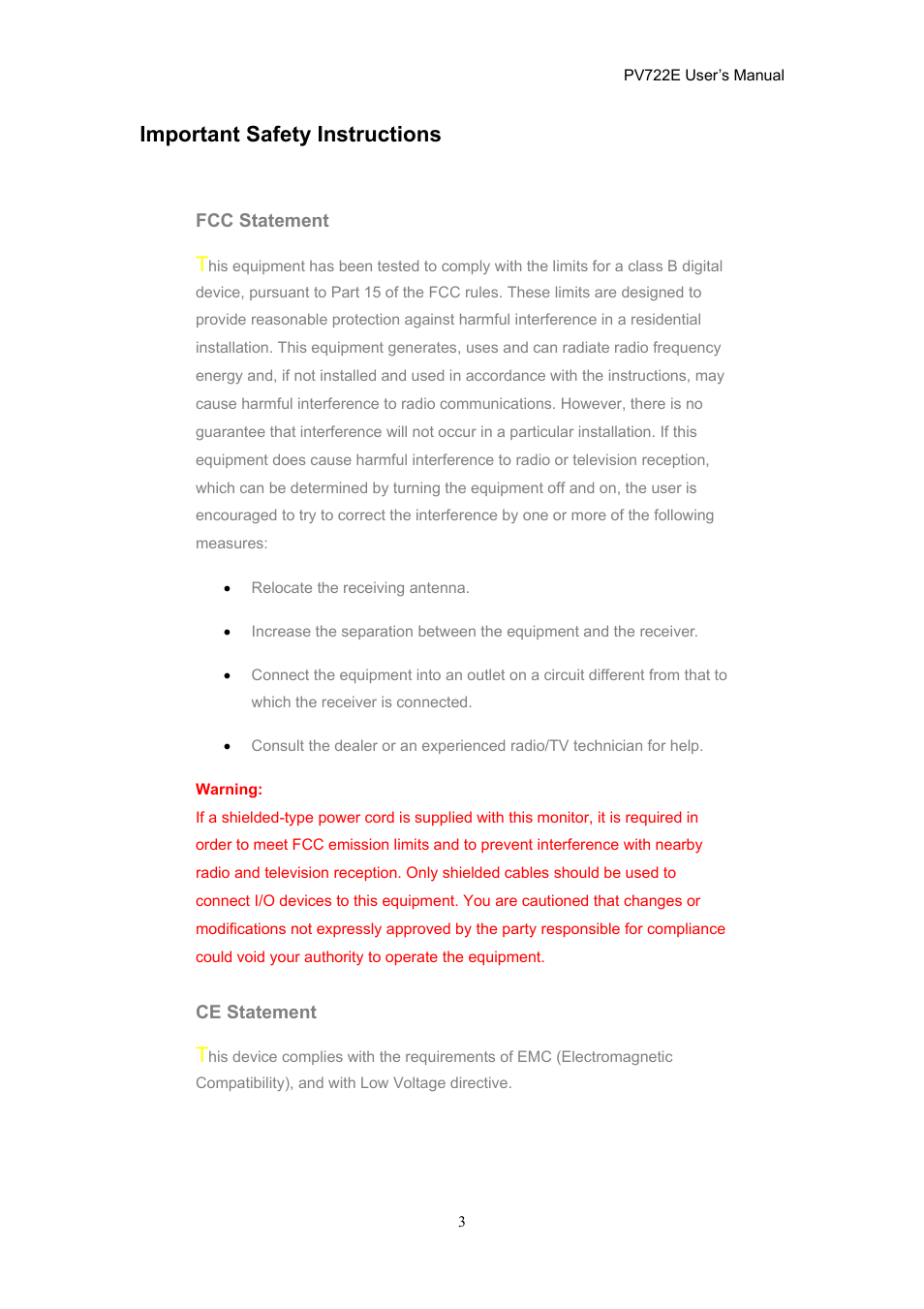 Important safety instructions | CTX PV722E User Manual | Page 3 / 36