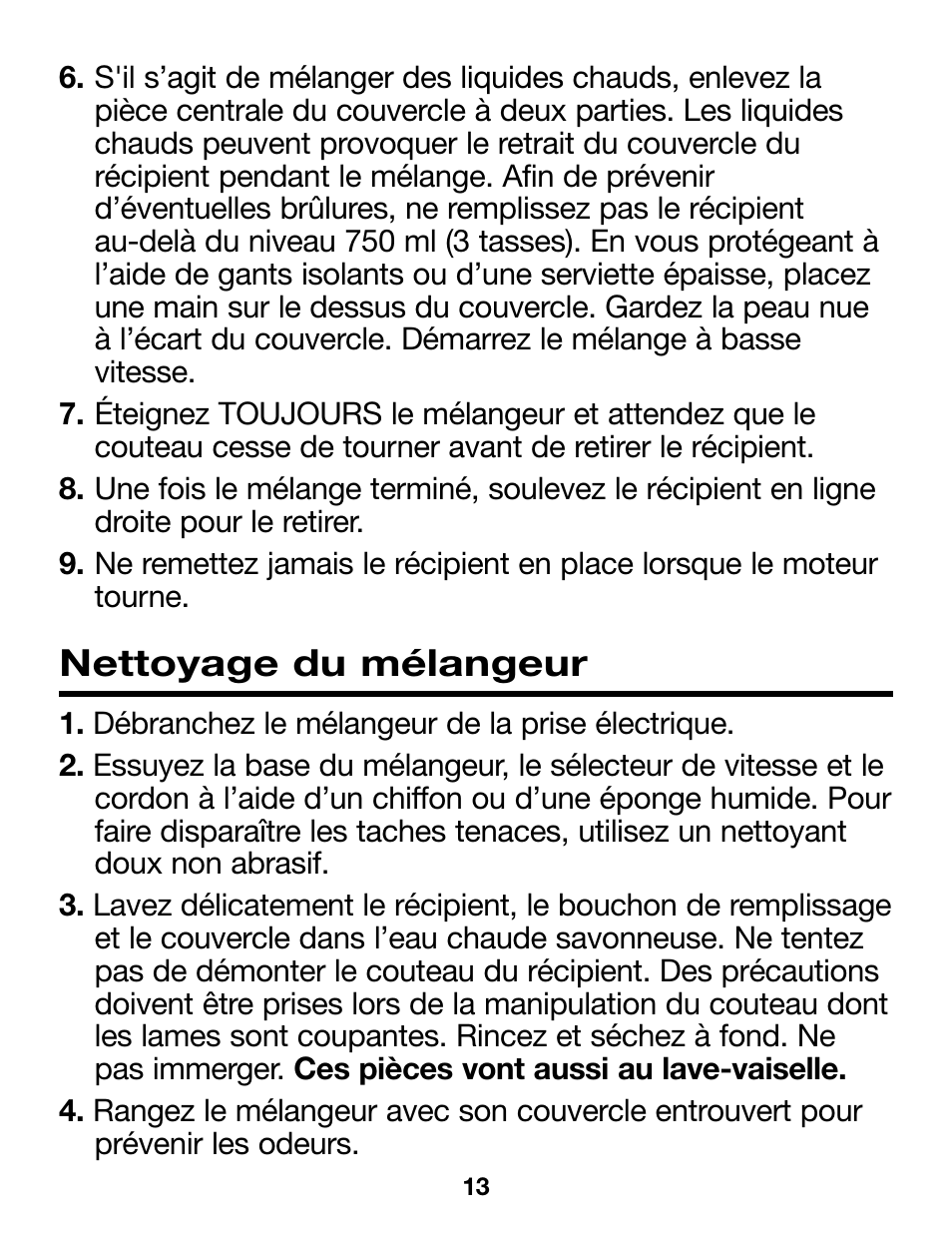 Nettoyage du mélangeur | Proctor-Silex Compact Blender (black)-58131Y User Manual | Page 13 / 24