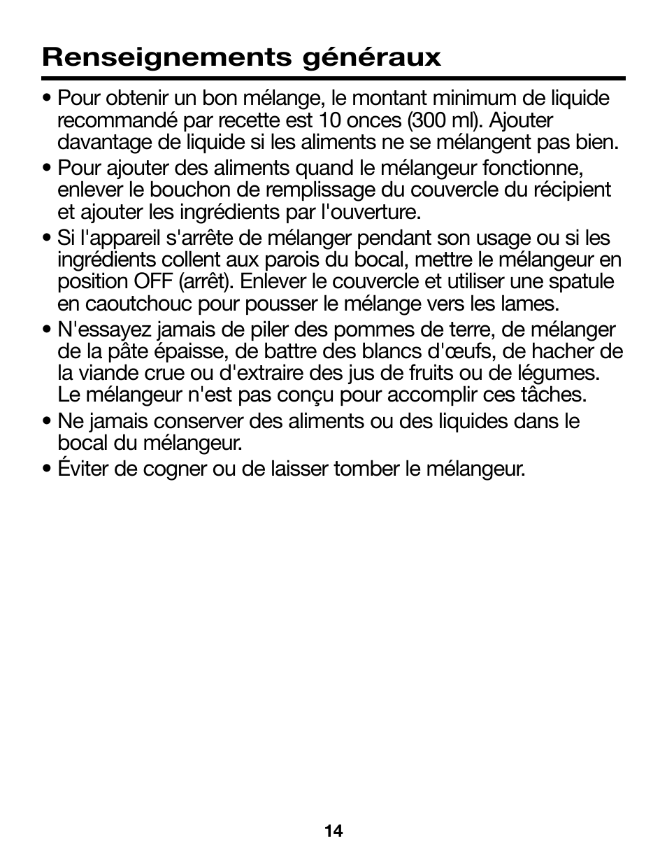 Renseignements généraux | Proctor-Silex Compact Blender (black)-58131Y User Manual | Page 14 / 24