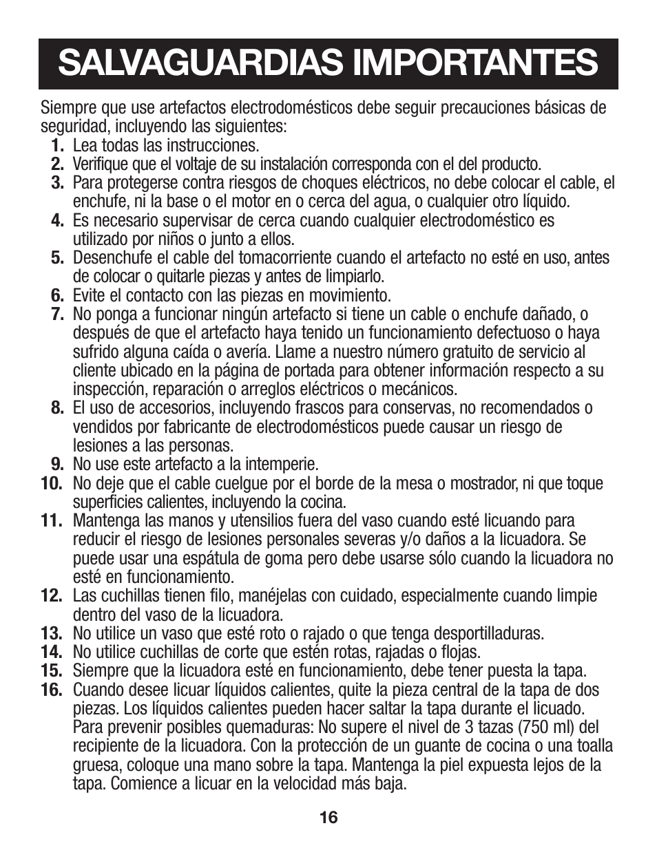 840165603 spv01, Salvaguardias importantes | Proctor-Silex Compact Blender (black)-58131Y User Manual | Page 16 / 24