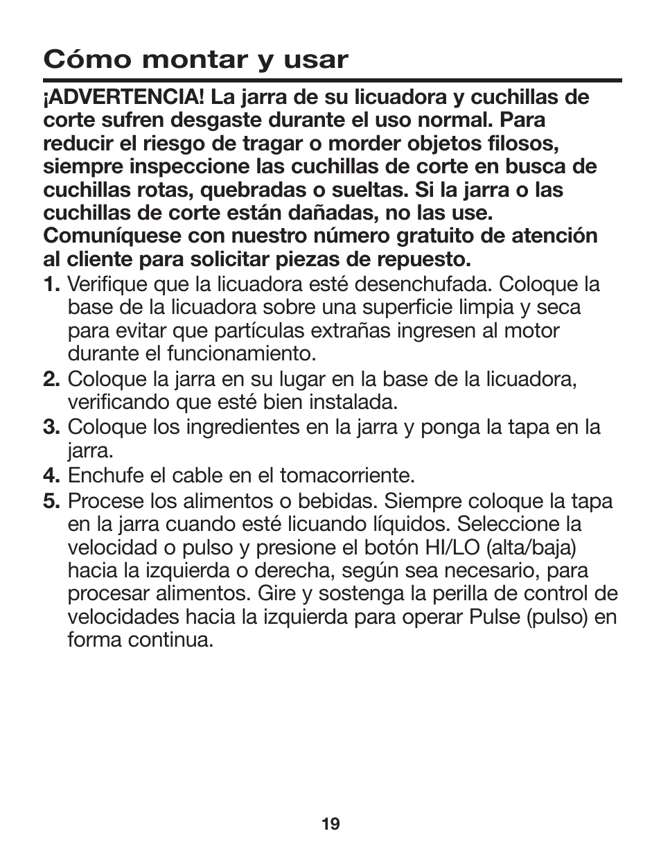 Cómo montar y usar | Proctor-Silex Compact Blender (black)-58131Y User Manual | Page 19 / 24