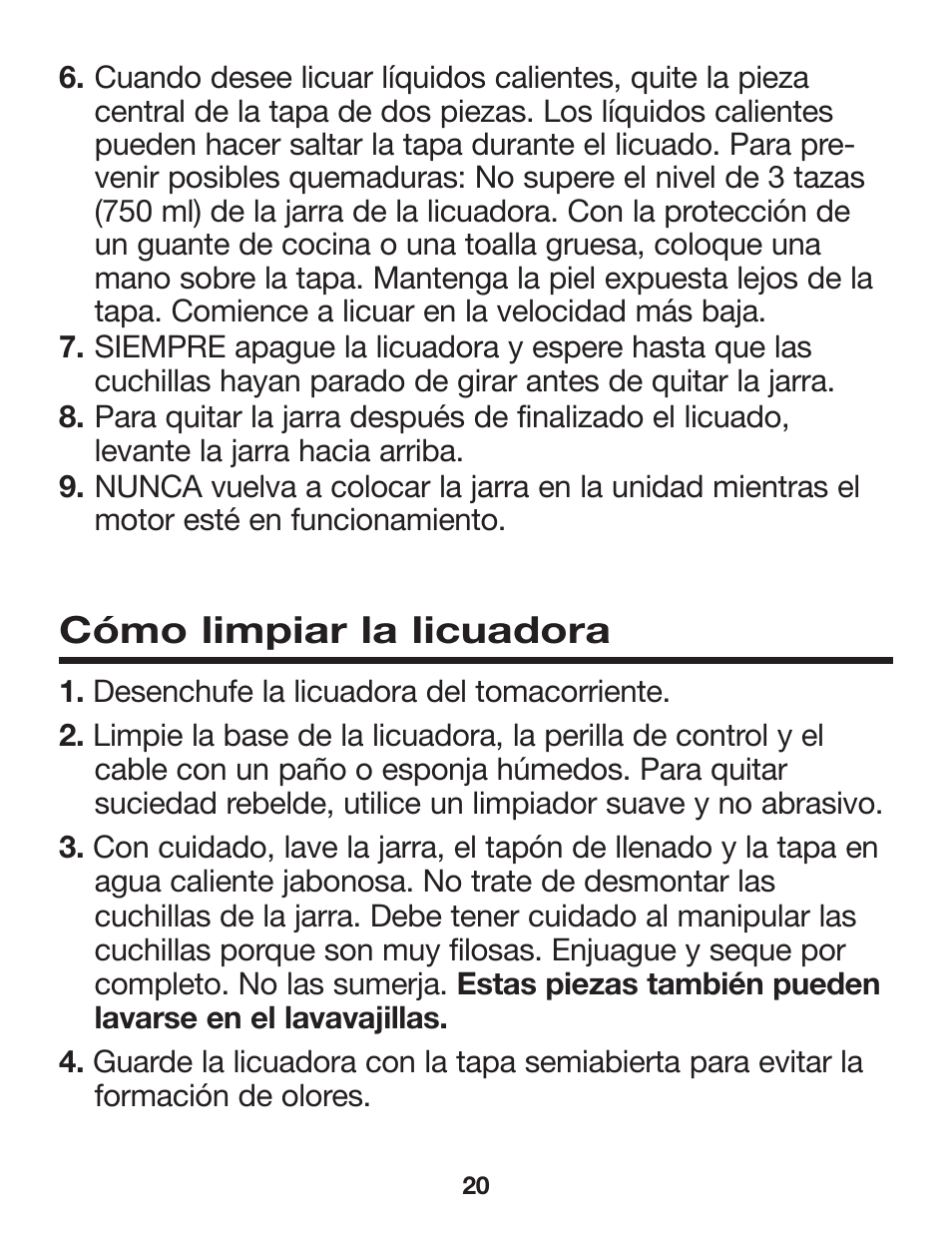 Cómo limpiar la licuadora | Proctor-Silex Compact Blender (black)-58131Y User Manual | Page 20 / 24