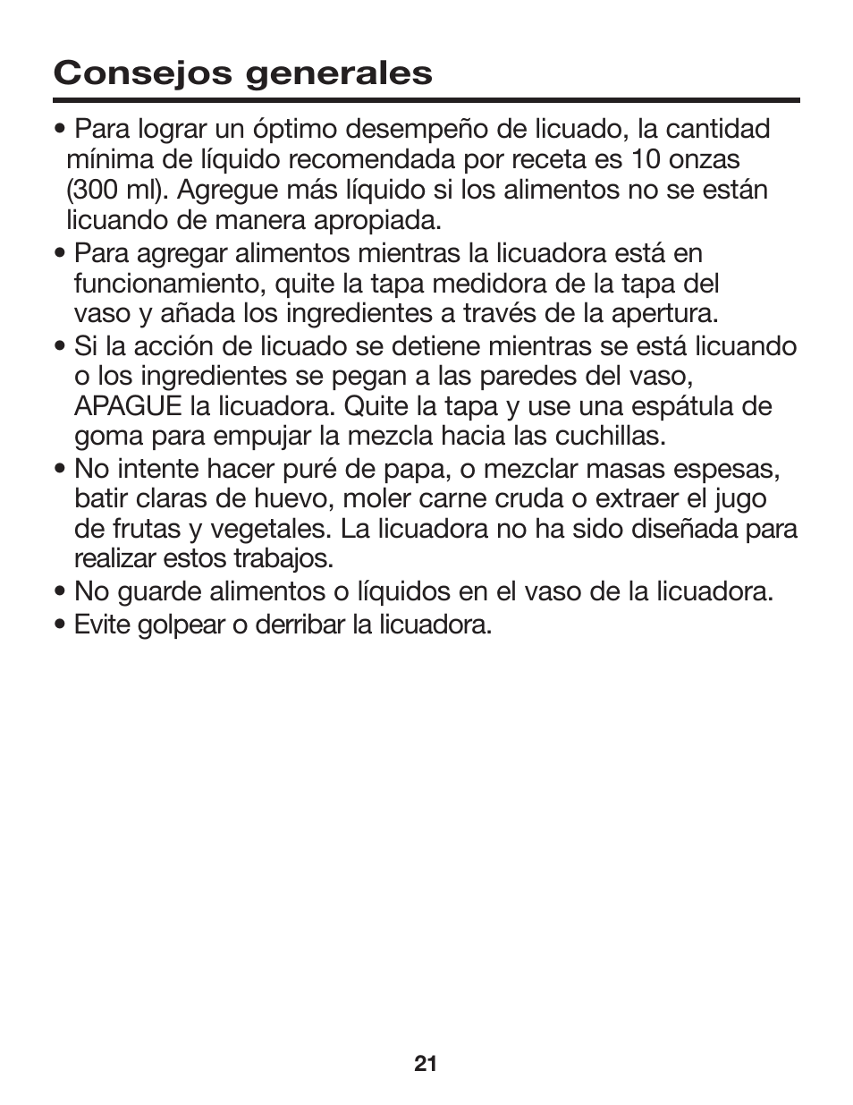Consejos generales | Proctor-Silex Compact Blender (black)-58131Y User Manual | Page 21 / 24