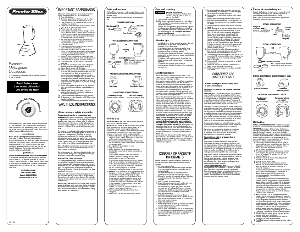 Proctor-Silex 2 Speed Blender (black)-58133 User Manual | 2 pages