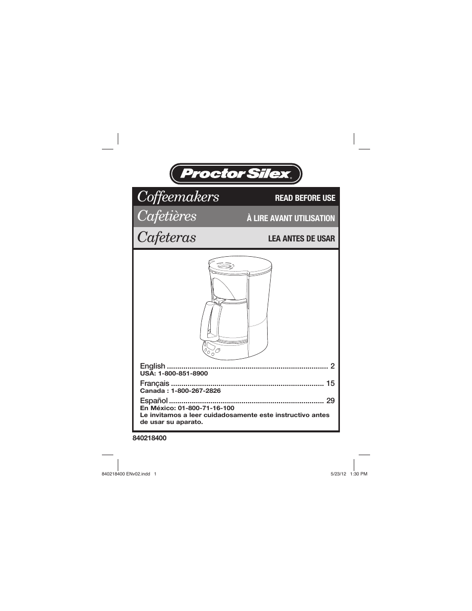 Proctor-Silex Brew Strength Selector Coffee Maker-48578 User Manual | 44 pages