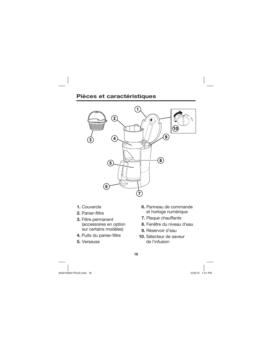 Pièces et caractéristiques | Proctor-Silex Brew Strength Selector Coffee Maker-48578 User Manual | Page 18 / 44