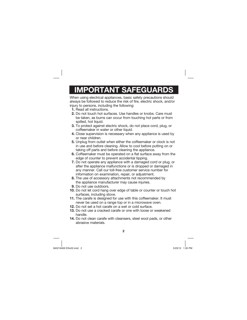 Important safeguards | Proctor-Silex Brew Strength Selector Coffee Maker-48578 User Manual | Page 2 / 44