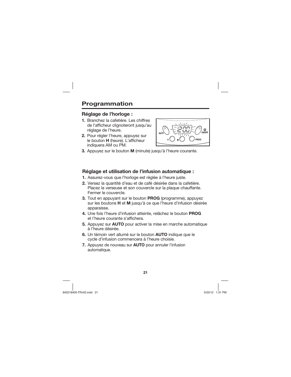 Programmation | Proctor-Silex Brew Strength Selector Coffee Maker-48578 User Manual | Page 21 / 44