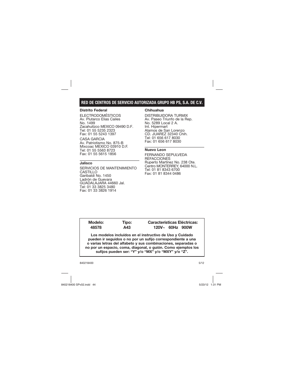 Proctor-Silex Brew Strength Selector Coffee Maker-48578 User Manual | Page 44 / 44