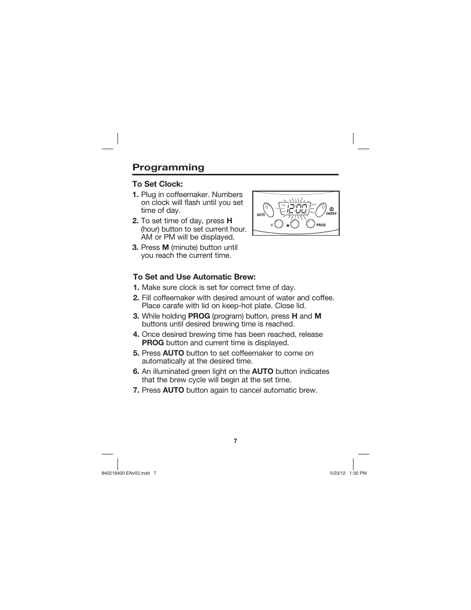 Programming | Proctor-Silex Brew Strength Selector Coffee Maker-48578 User Manual | Page 7 / 44