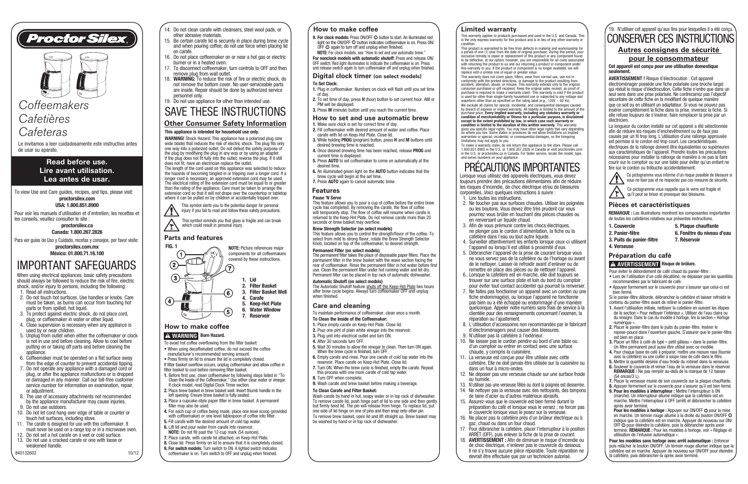 Proctor-Silex 12 Cup Automatic Coffee Maker (black)-48524RY User Manual | 2 pages