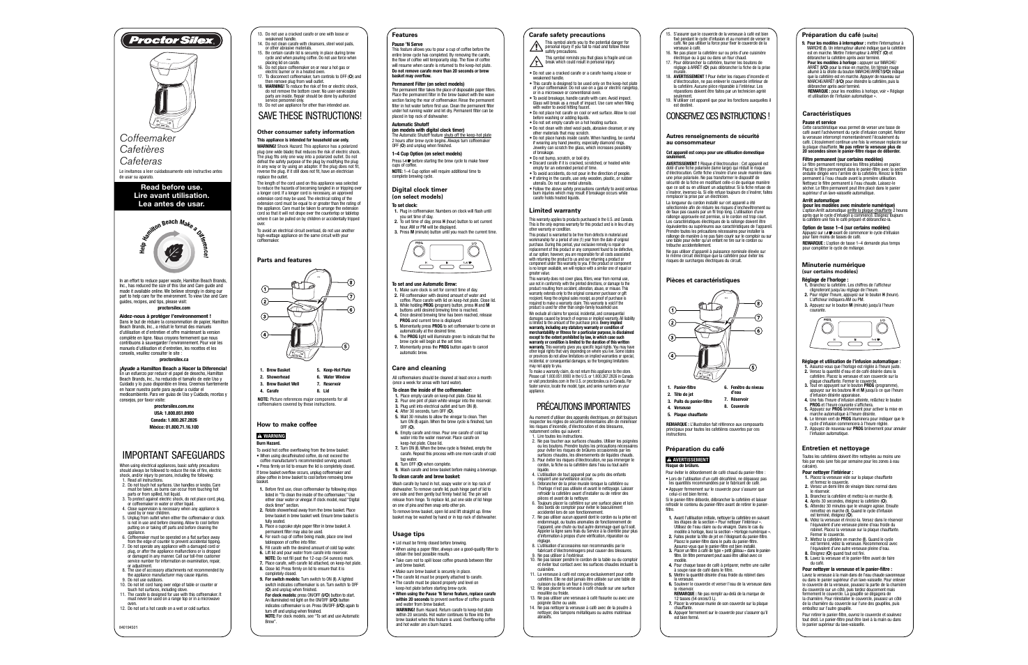 Proctor-Silex 12 Cup Coffee Maker (black)-43602 User Manual | 2 pages