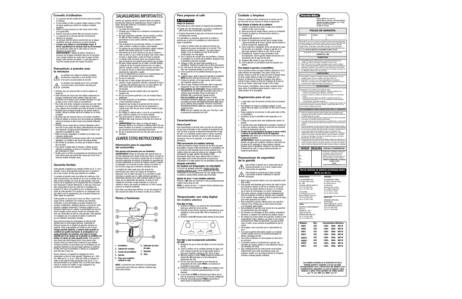 Salvaguardias importantes, Guarde estas instrucciones | Proctor-Silex 12 Cup Coffee Maker (black)-43602 User Manual | Page 2 / 2