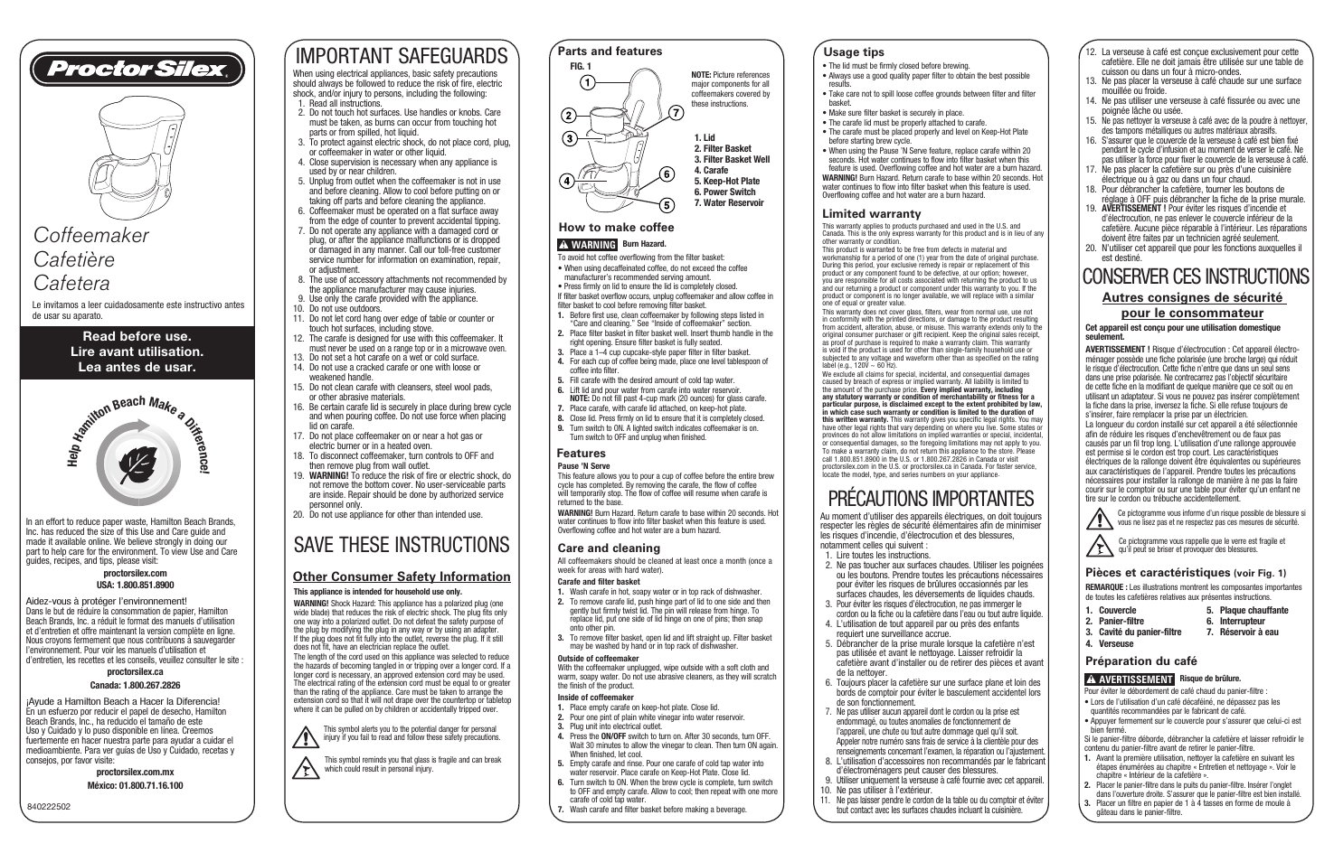 Proctor-Silex 4 Cup Coffee Maker-48138 User Manual | 2 pages