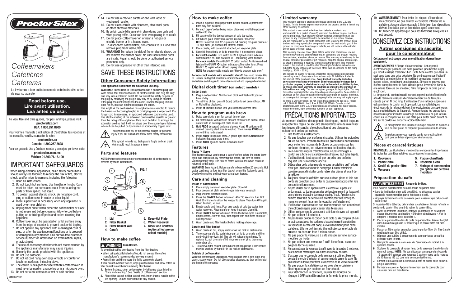 Proctor-Silex 12 Cup Drip Coffee Maker (black)-43502 User Manual | 2 pages