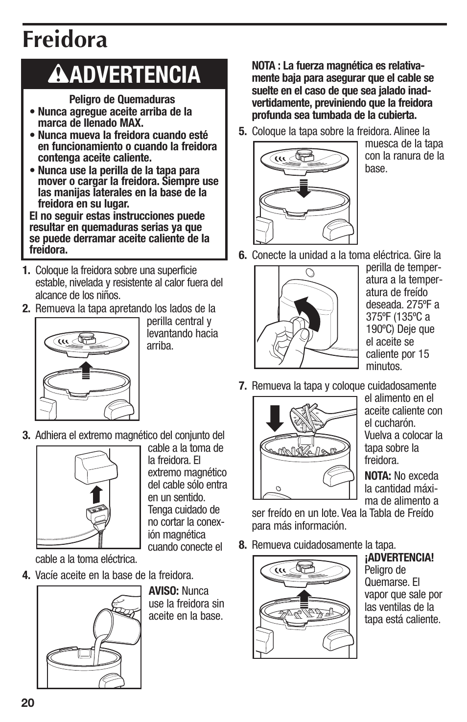Freidora w advertencia | Proctor-Silex 4 Cup Oil Capacity Deep Fryer-35017Y User Manual | Page 20 / 28