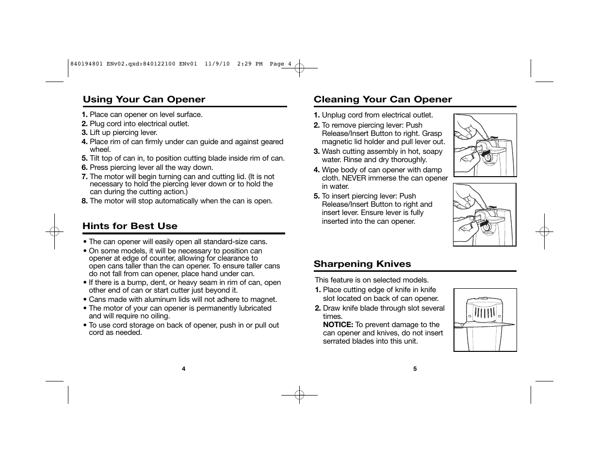 Proctor-Silex Can Opener with Knife Sharpener (black)-75671 User Manual | Page 3 / 13