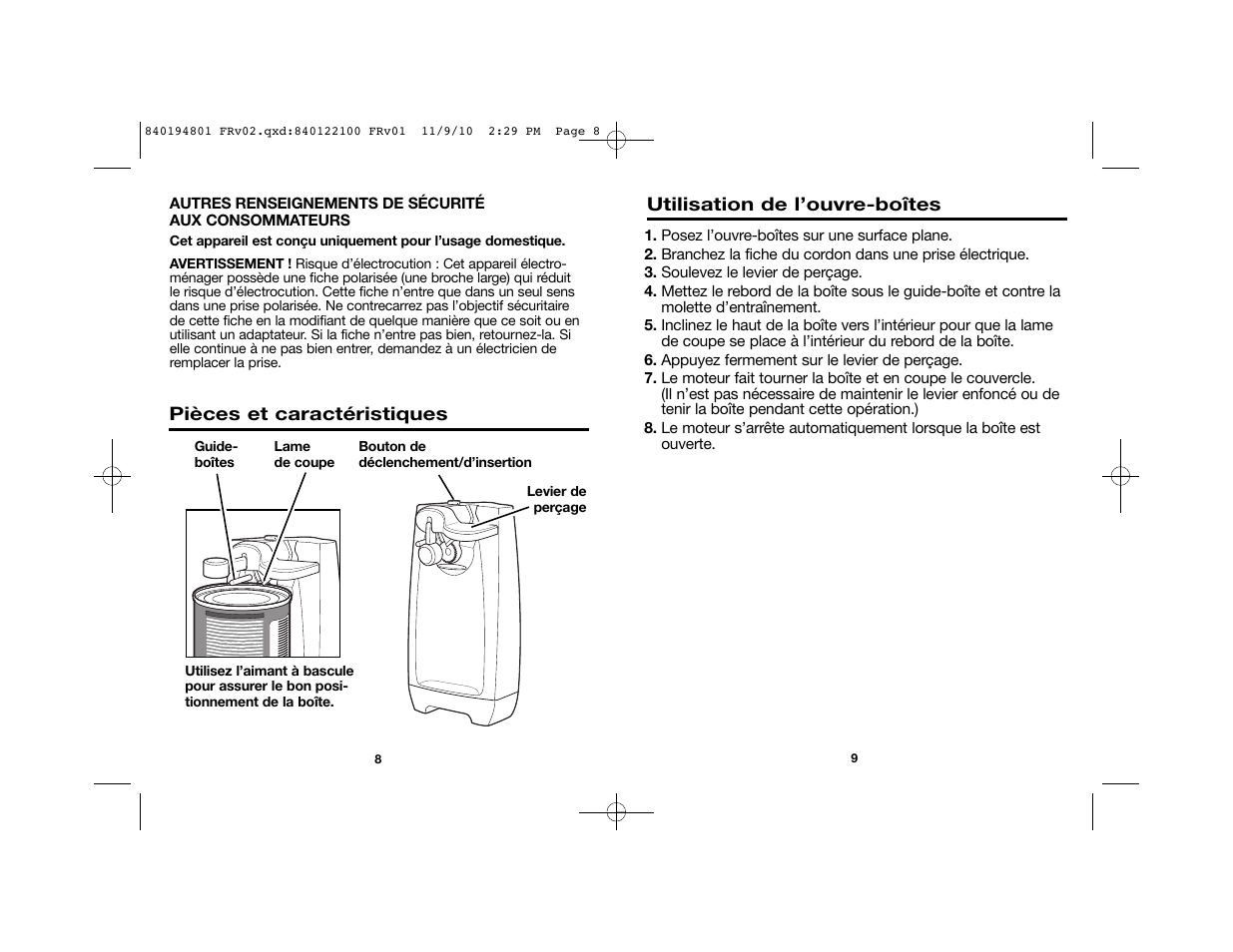 Proctor-Silex Can Opener with Knife Sharpener (black)-75671 User Manual | Page 6 / 13