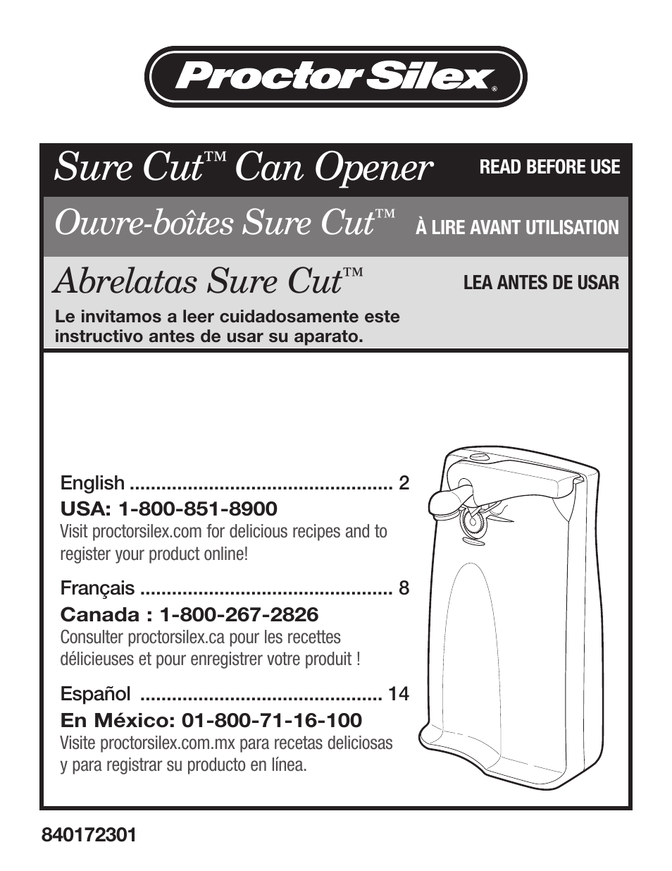 Proctor-Silex Extra-Tall Can Opener (white)-76370PY User Manual | 24 pages