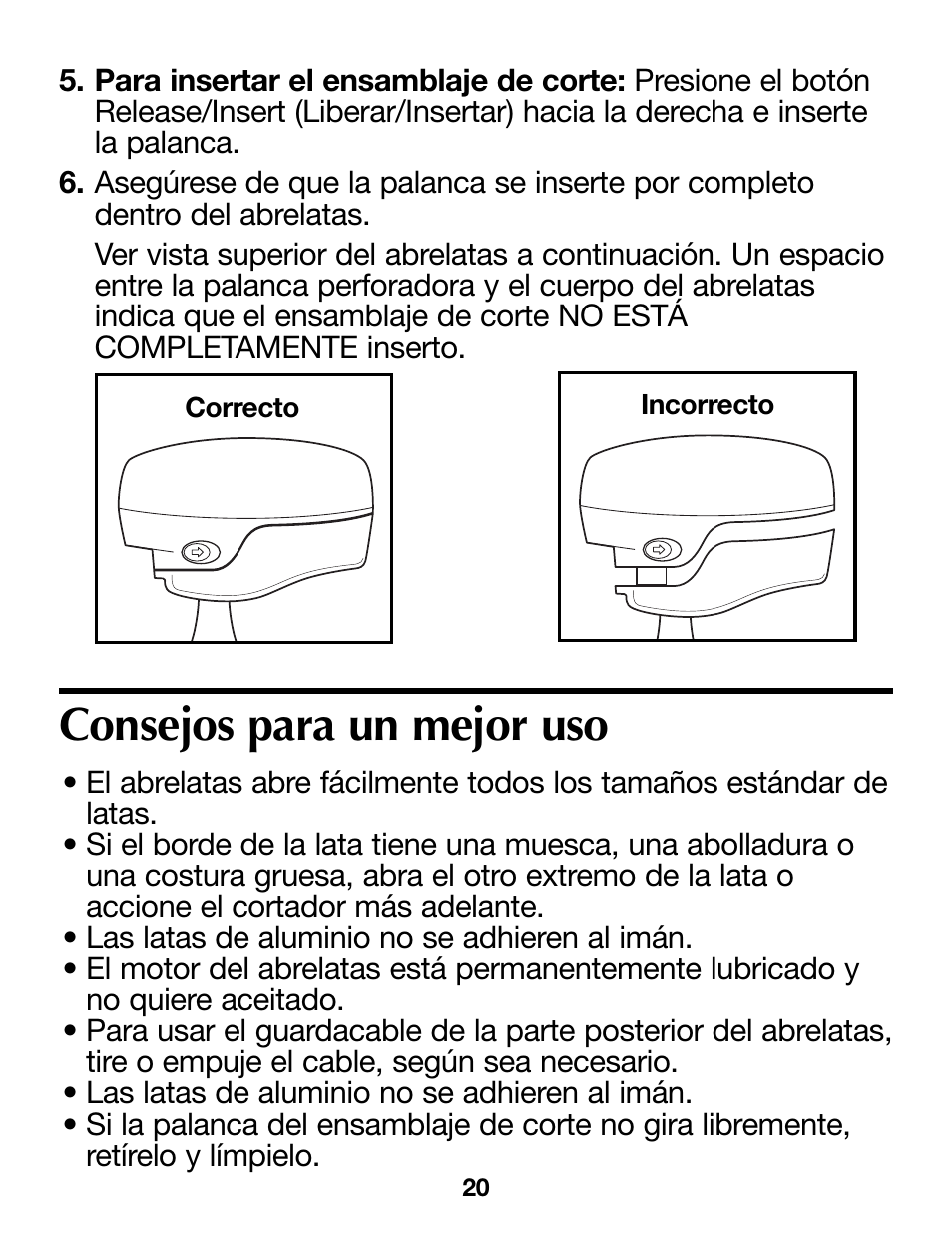 Consejos para un mejor uso | Proctor-Silex Extra-Tall Can Opener (white)-76370PY User Manual | Page 20 / 24