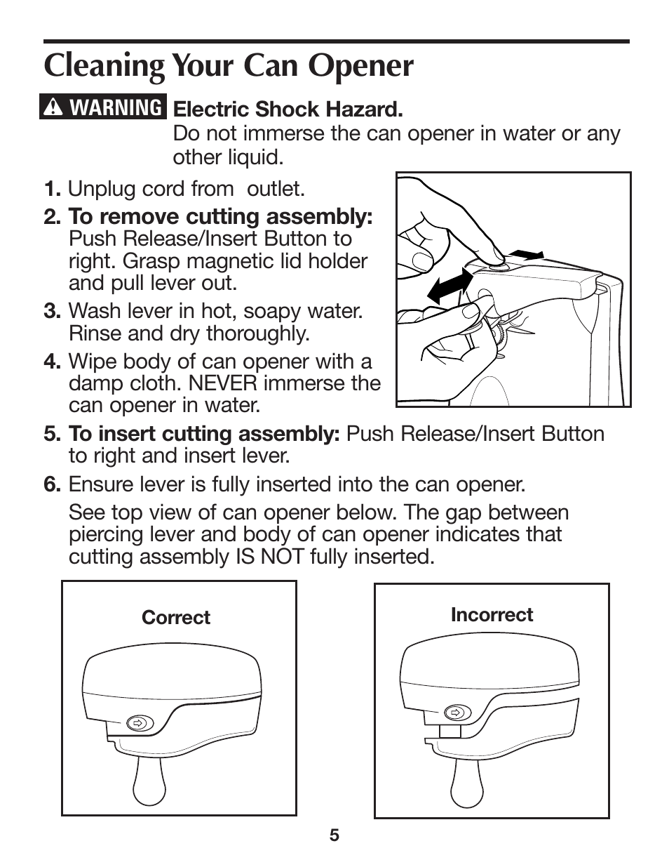 Cleaning your can opener | Proctor-Silex Extra-Tall Can Opener (white)-76370PY User Manual | Page 5 / 24