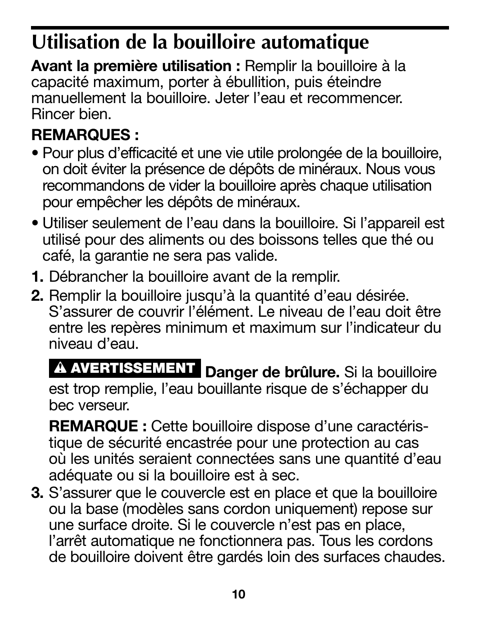 Utilisation de la bouilloire automatique | Proctor-Silex Cordless Electric Kettle (white)-K4070Y User Manual | Page 10 / 24