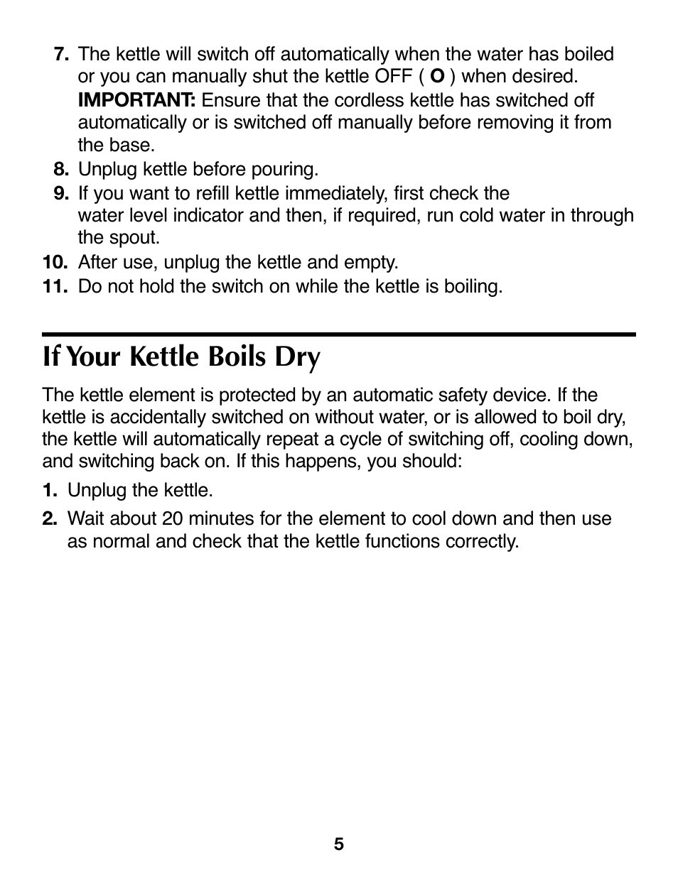 If your kettle boils dry | Proctor-Silex Cordless Electric Kettle (white)-K4070Y User Manual | Page 5 / 24