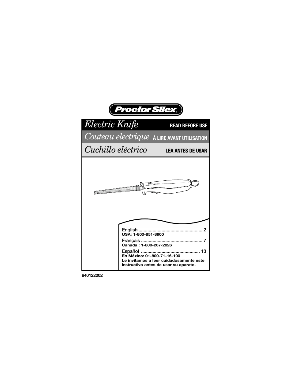 Proctor-Silex Cordless Electric Knife-74311Y User Manual | 20 pages