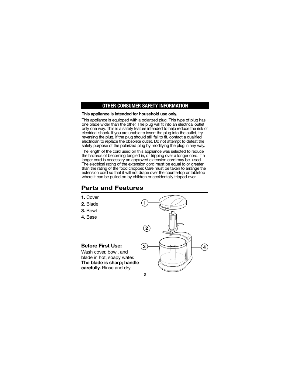 Proctor-Silex Food Chopper (black)-72507 User Manual | Page 3 / 24