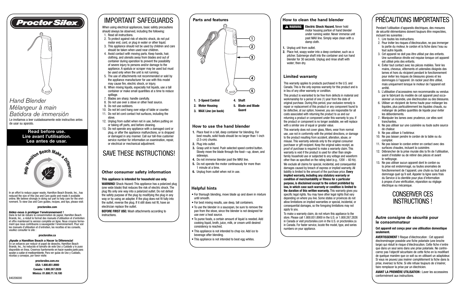 Proctor-Silex Hand Blender-59738 User Manual | 2 pages