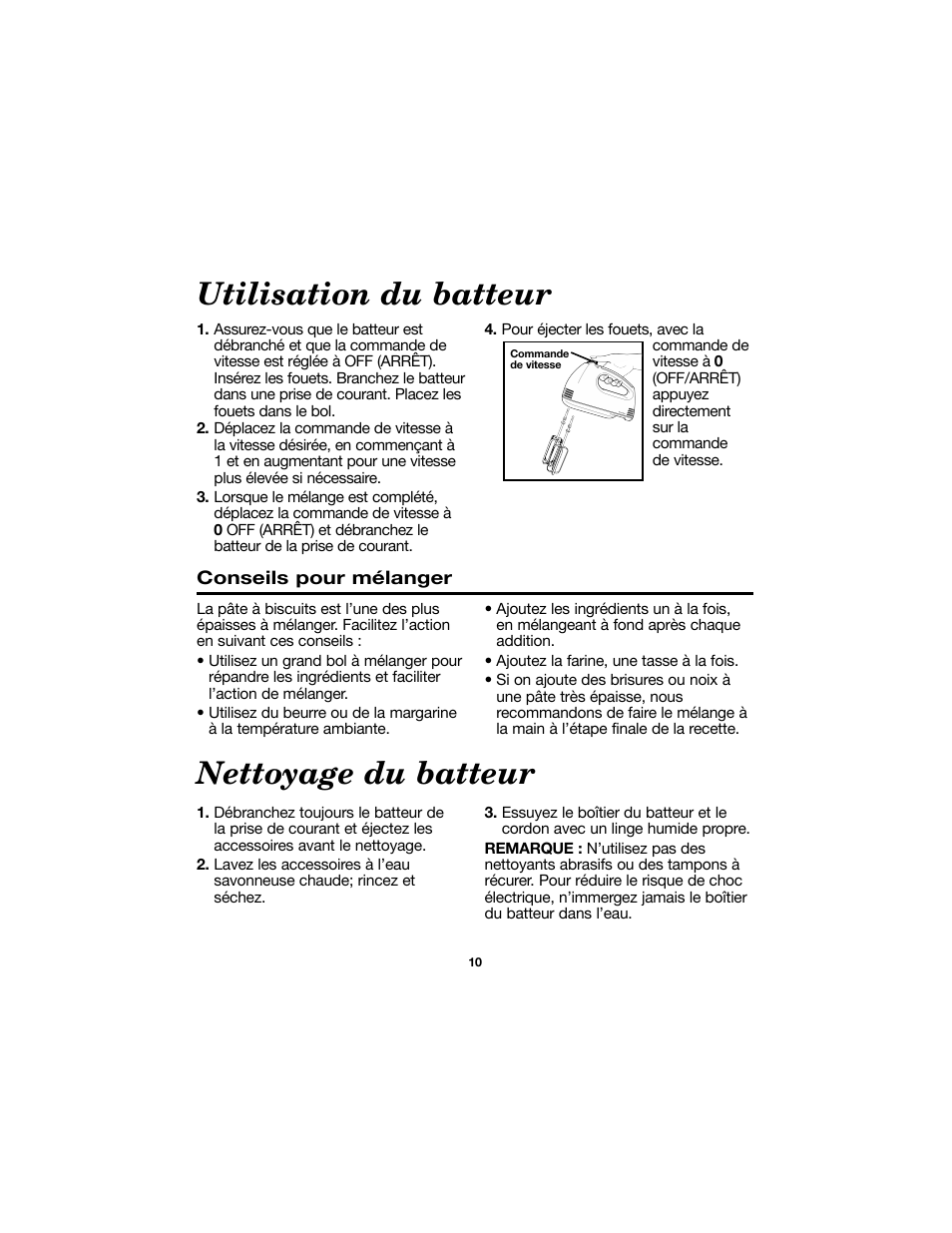 Utilisation du batteur, Nettoyage du batteur | Proctor-Silex Electric Hand Mixer-62515RY User Manual | Page 10 / 20