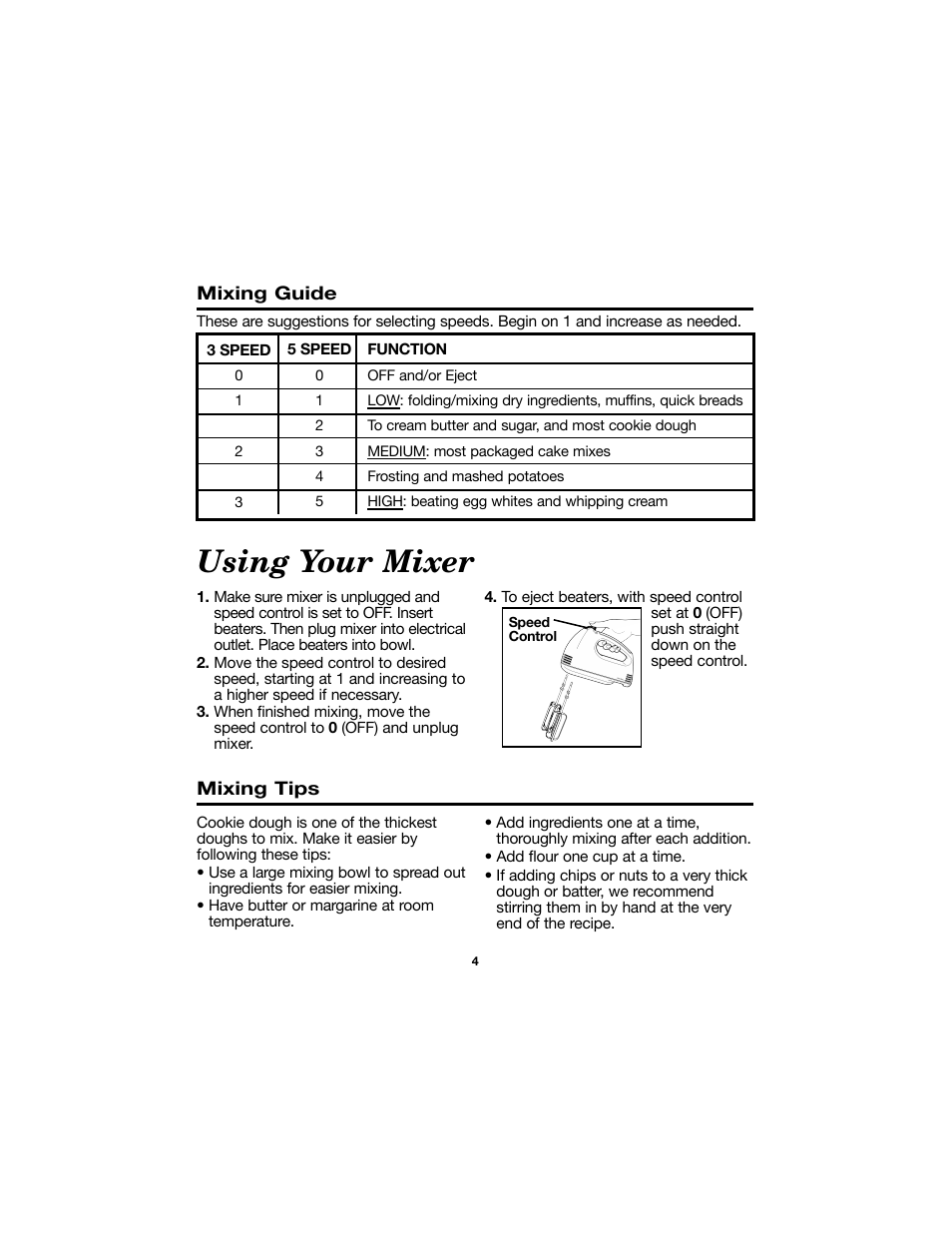 Using your mixer | Proctor-Silex Electric Hand Mixer-62515RY User Manual | Page 4 / 20