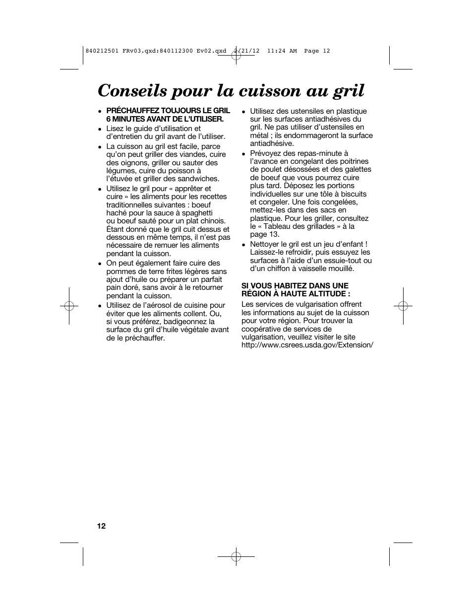 Conseils pour la cuisson au gril | Proctor-Silex Compact Indoor Grill-25218P User Manual | Page 12 / 24