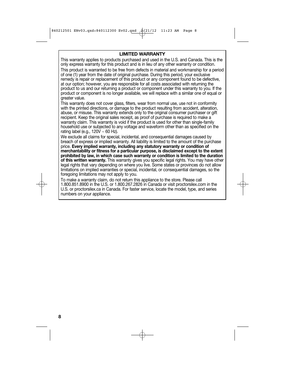 Proctor-Silex Compact Indoor Grill-25218P User Manual | Page 8 / 24