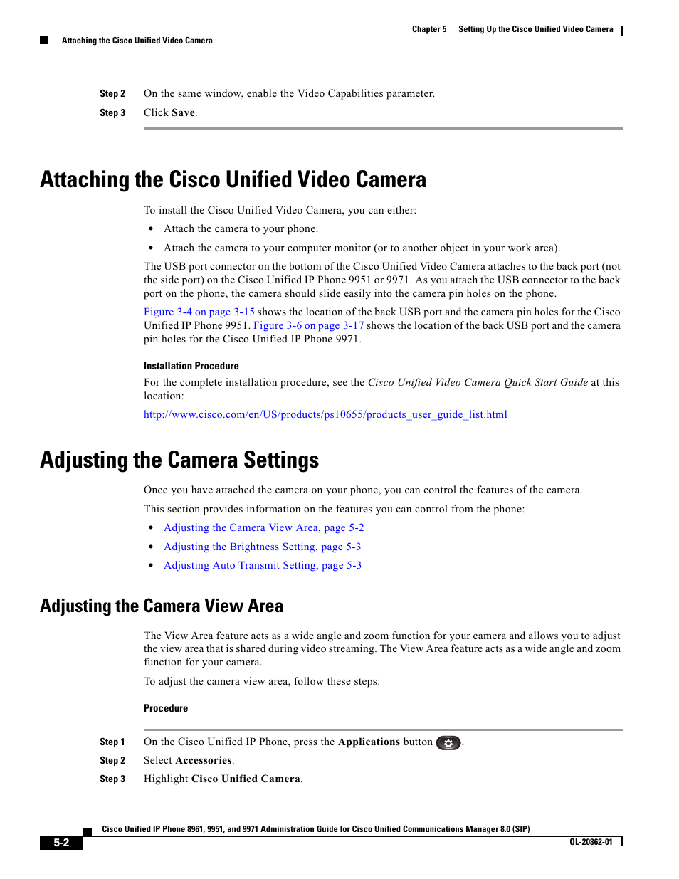Attaching the cisco unified video camera, Adjusting the camera settings, Adjusting the camera view area | Cisco VIDEO CAMERA OL-20862-01 User Manual | Page 2 / 4