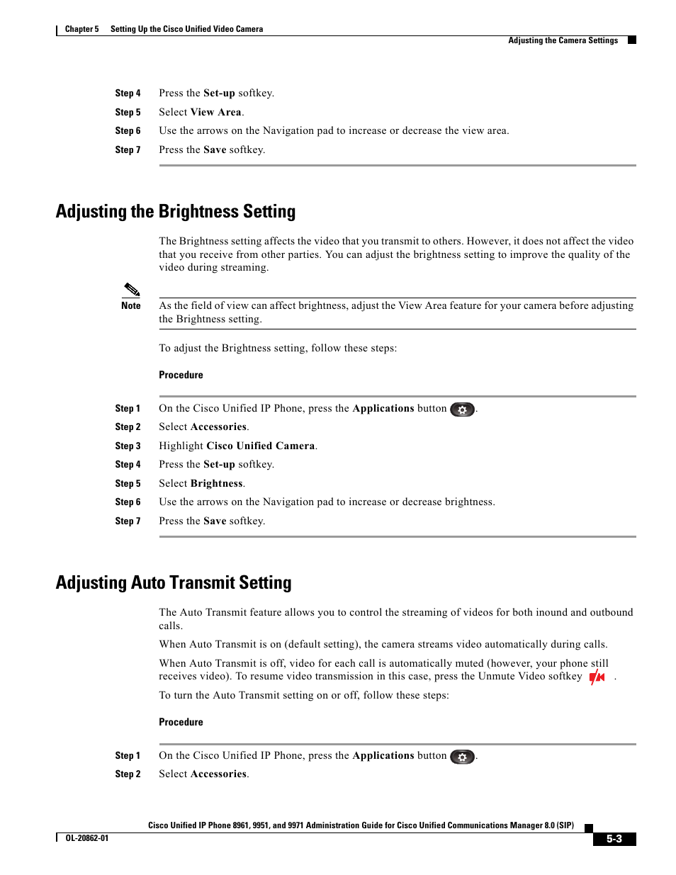 Adjusting the brightness setting, Adjusting auto transmit setting | Cisco VIDEO CAMERA OL-20862-01 User Manual | Page 3 / 4