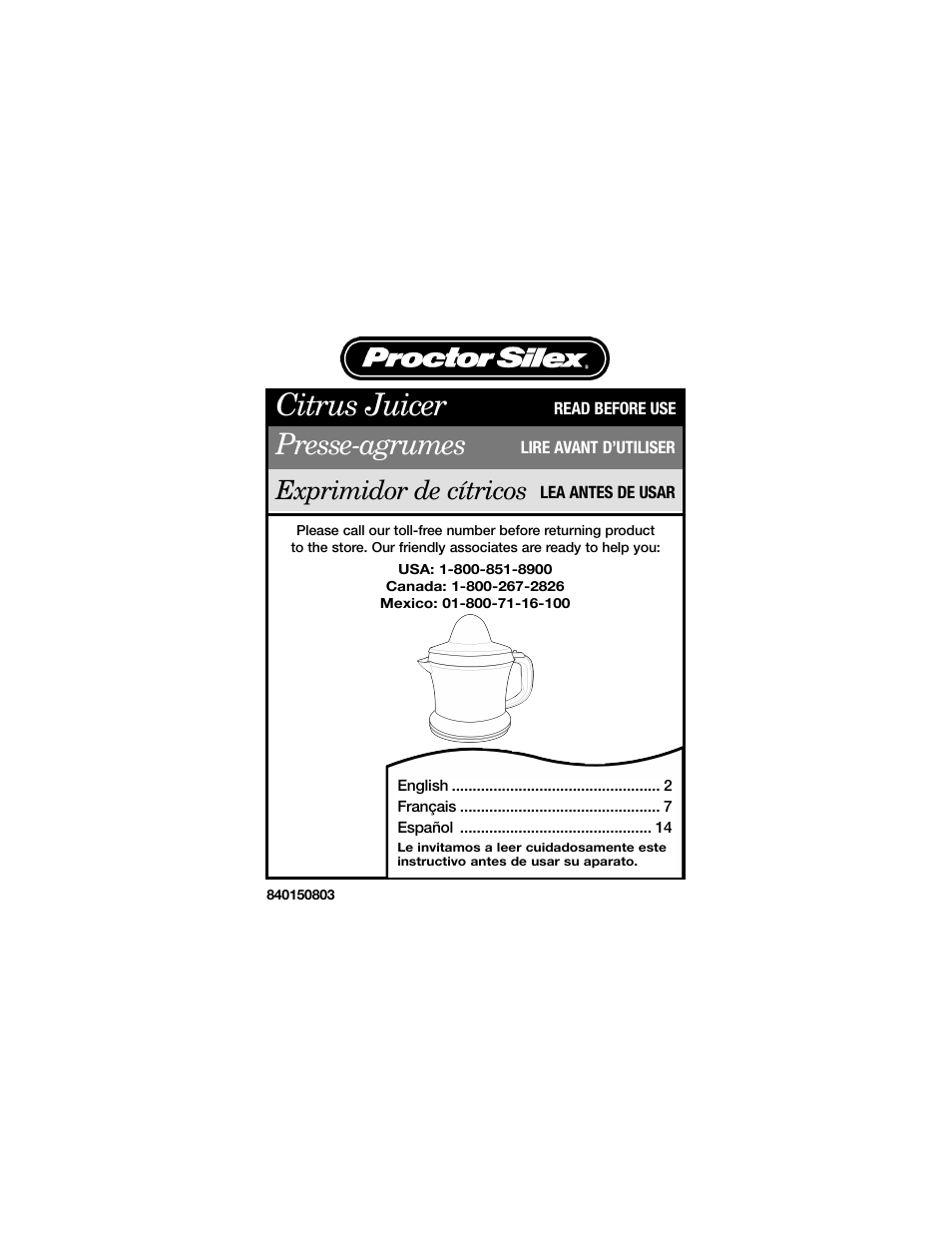 Proctor-Silex Juici 34 Oz. Electric Citrus Juicer-66332RY User Manual | 24 pages