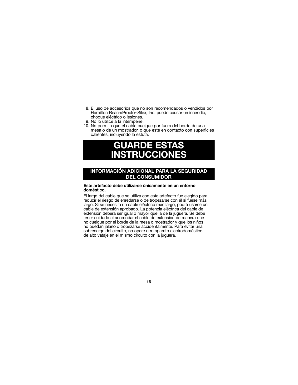Guarde estas instrucciones | Proctor-Silex Juici 34 Oz. Electric Citrus Juicer-66332RY User Manual | Page 15 / 24