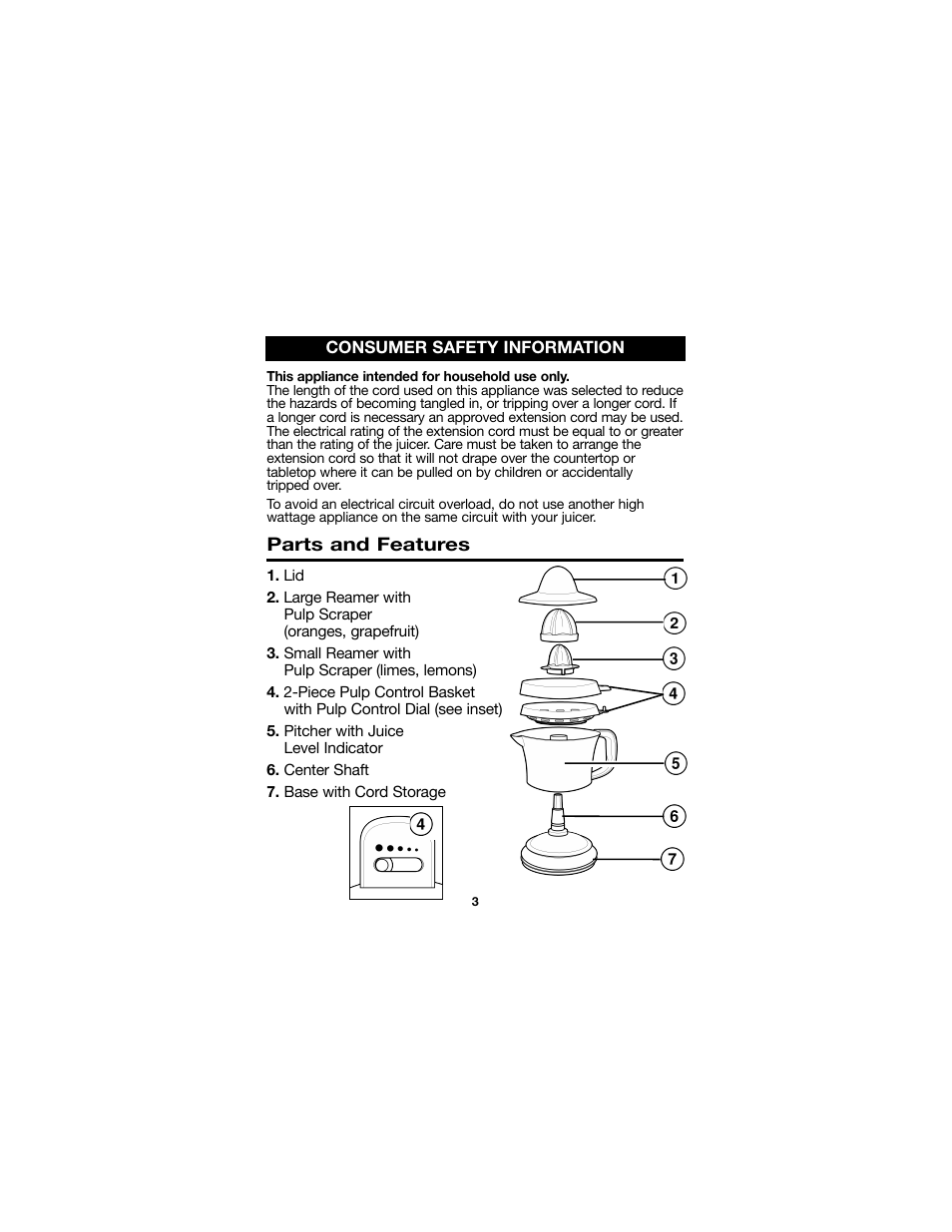 Proctor-Silex Juici 34 Oz. Electric Citrus Juicer-66332RY User Manual | Page 3 / 24