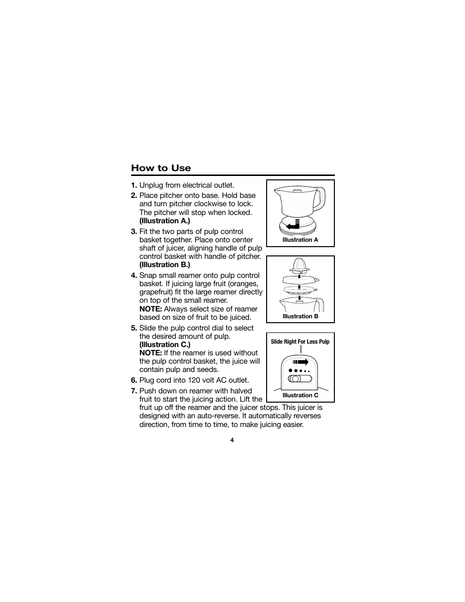 Proctor-Silex Juici 34 Oz. Electric Citrus Juicer-66332RY User Manual | Page 4 / 24