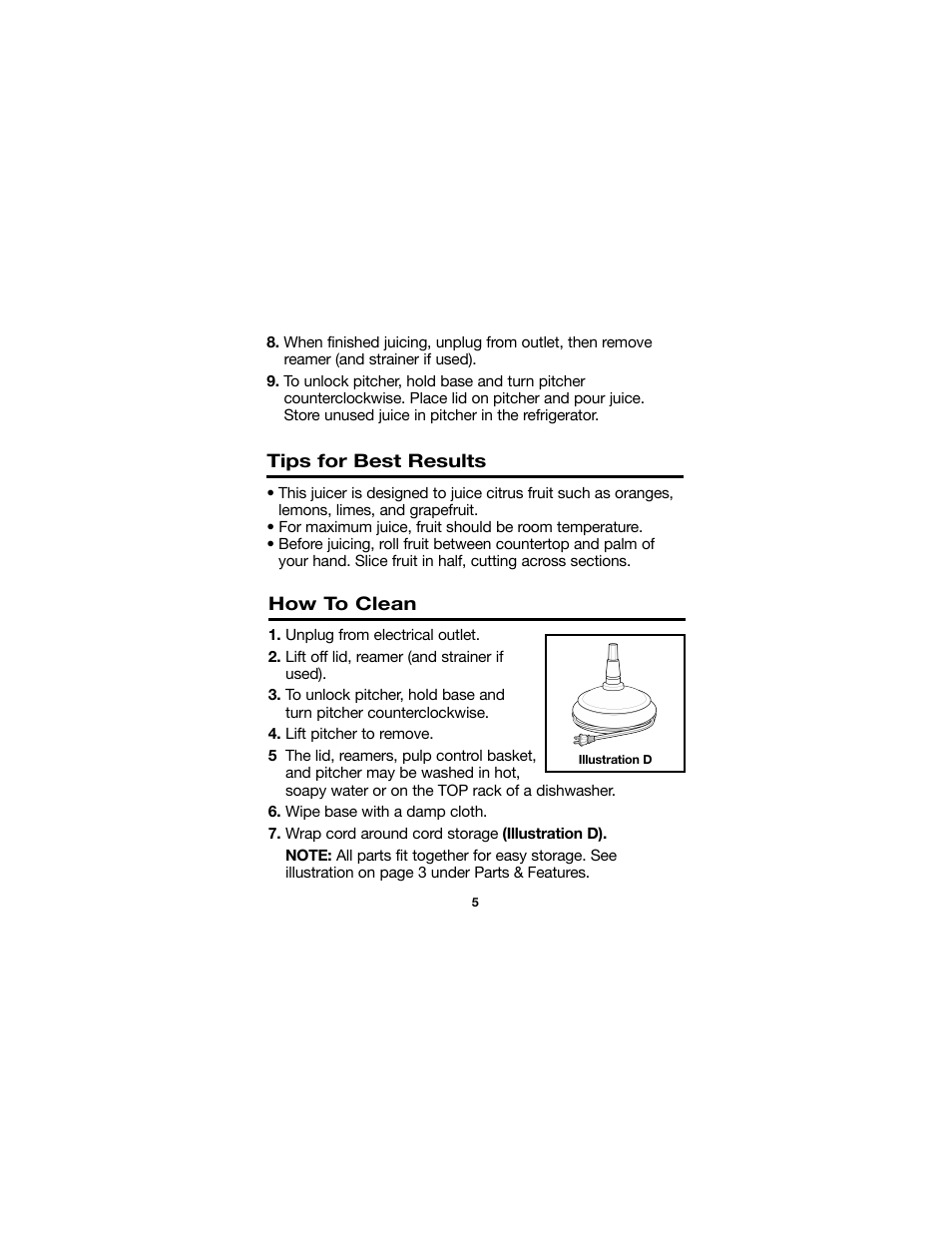 Proctor-Silex Juici 34 Oz. Electric Citrus Juicer-66332RY User Manual | Page 5 / 24