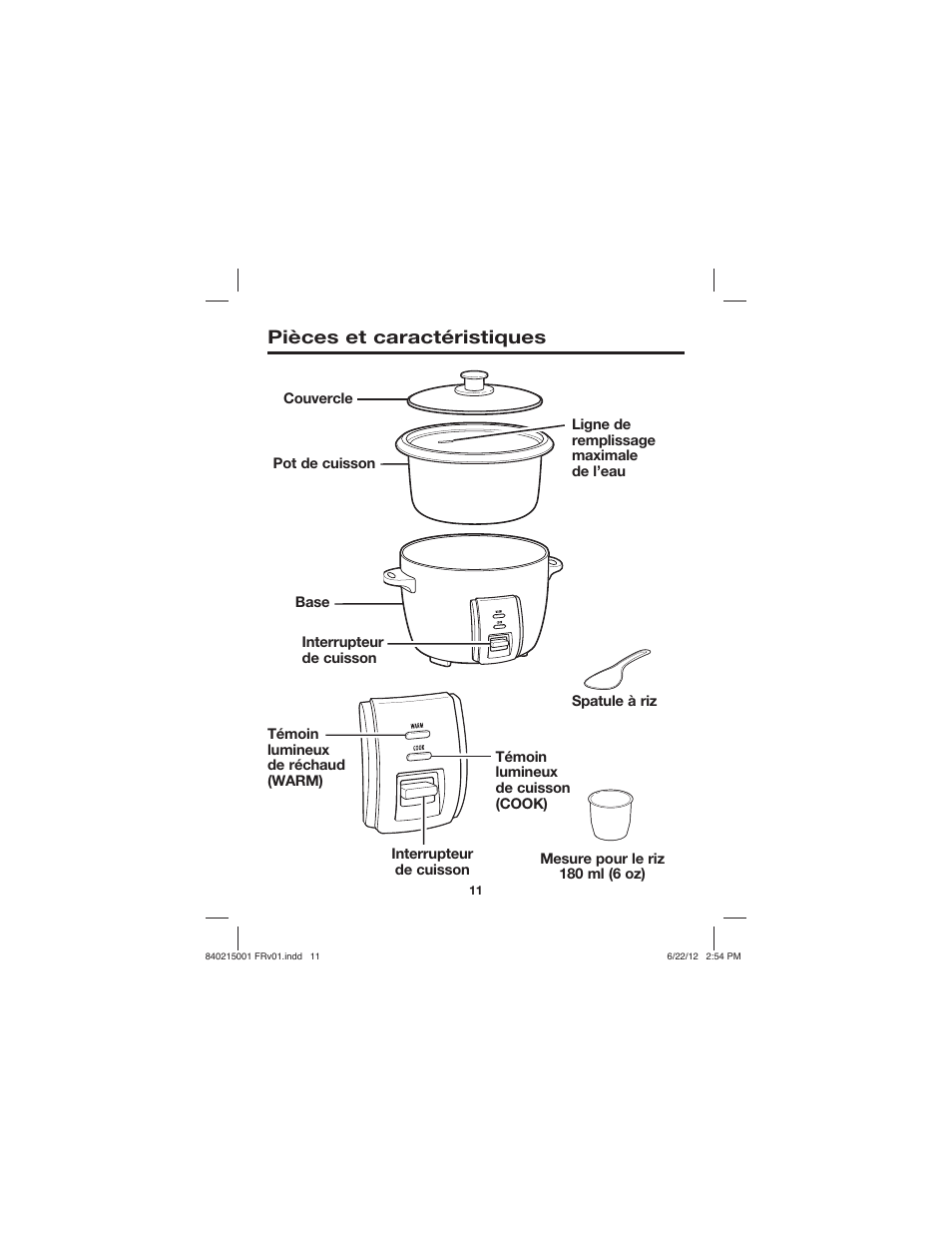 Pièces et caractéristiques | Proctor-Silex 10 Cup Capacity (Cooked) Rice Cooker-37533N User Manual | Page 11 / 28