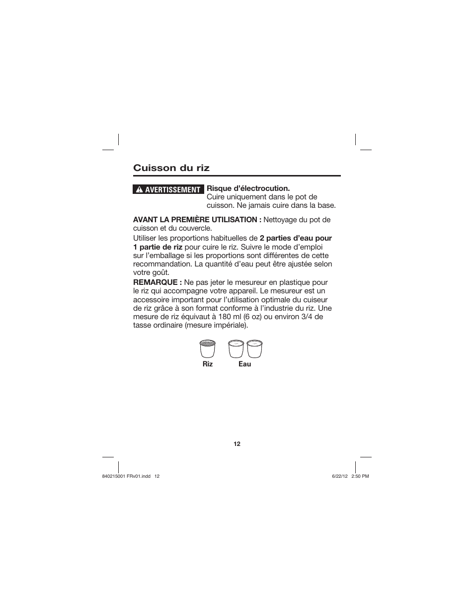 Cuisson du riz | Proctor-Silex 10 Cup Capacity (Cooked) Rice Cooker-37533N User Manual | Page 12 / 28