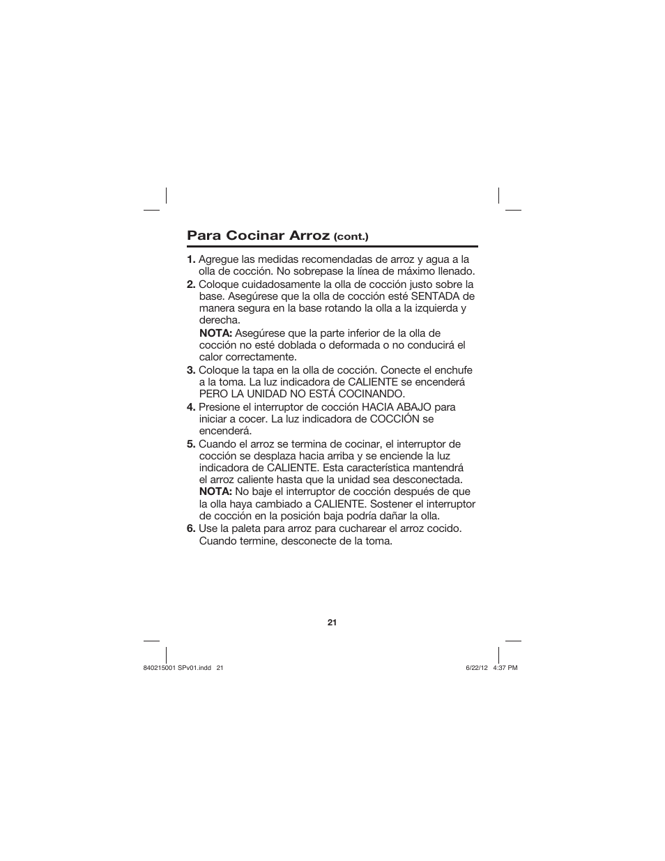 Para cocinar arroz | Proctor-Silex 10 Cup Capacity (Cooked) Rice Cooker-37533N User Manual | Page 21 / 28