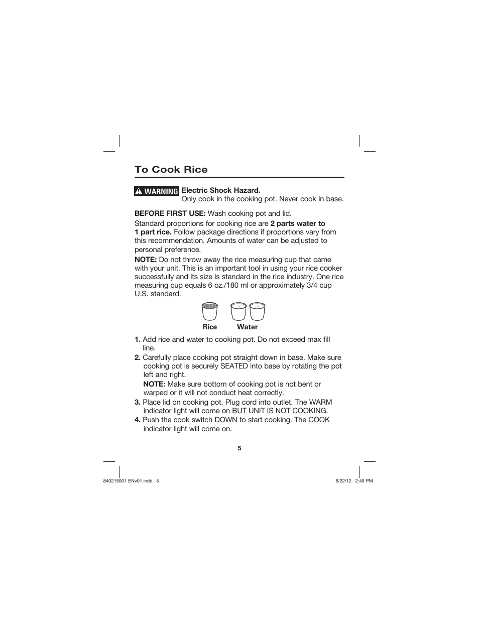 Proctor-Silex 10 Cup Capacity (Cooked) Rice Cooker-37533N User Manual | Page 5 / 28