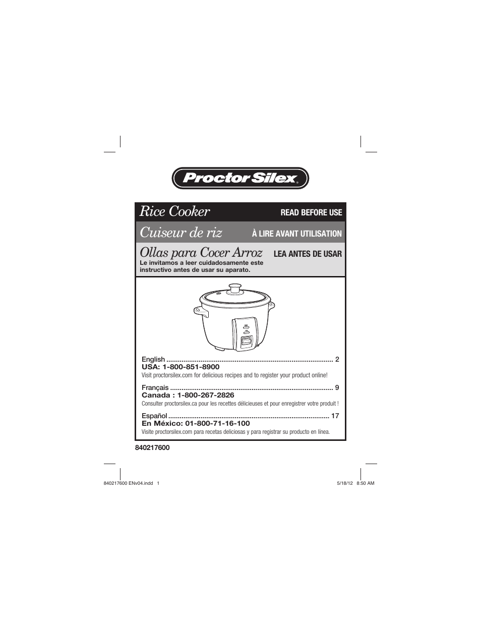 Proctor-Silex 8 Cup Capacity (Cooked) Rice Cooker-37534N User Manual | 28 pages