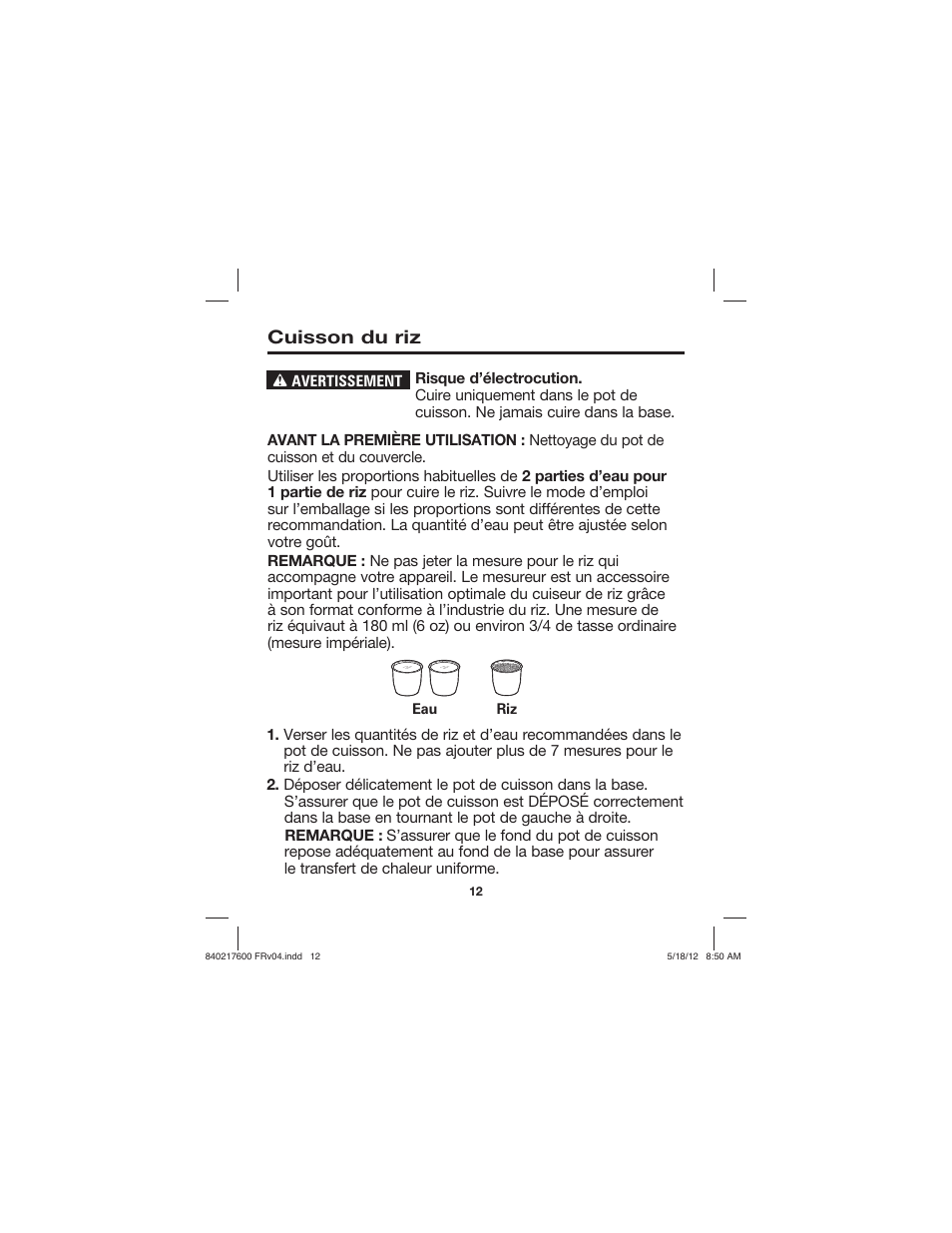 Cuisson du riz | Proctor-Silex 8 Cup Capacity (Cooked) Rice Cooker-37534N User Manual | Page 12 / 28